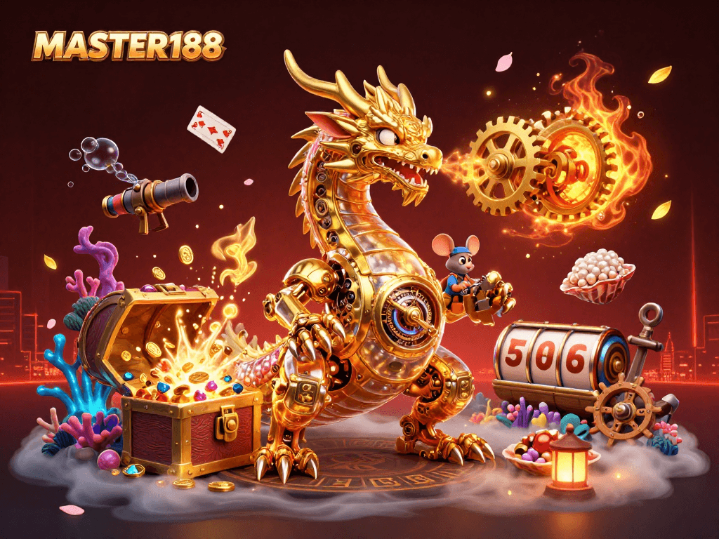 Engage with MASTER188’s vibrant casino experience featuring golden treasures and dynamic gaming elements.