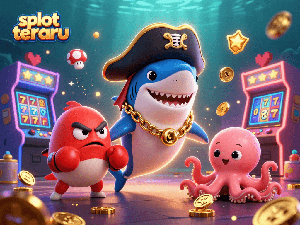 Play exciting games at slot terbaru with a fun pirate shark and friends ready for action!