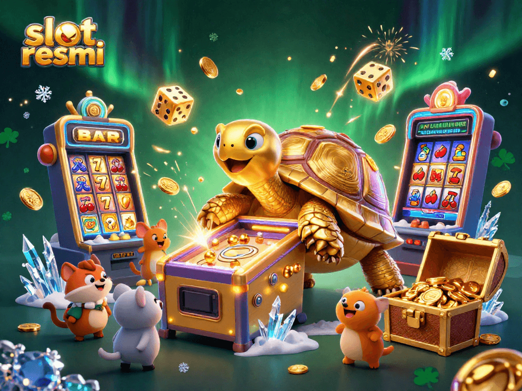 Menangkan jackpot dengan slot resmi melalui ilustrasi kasino yang penuh warna dan semarak.