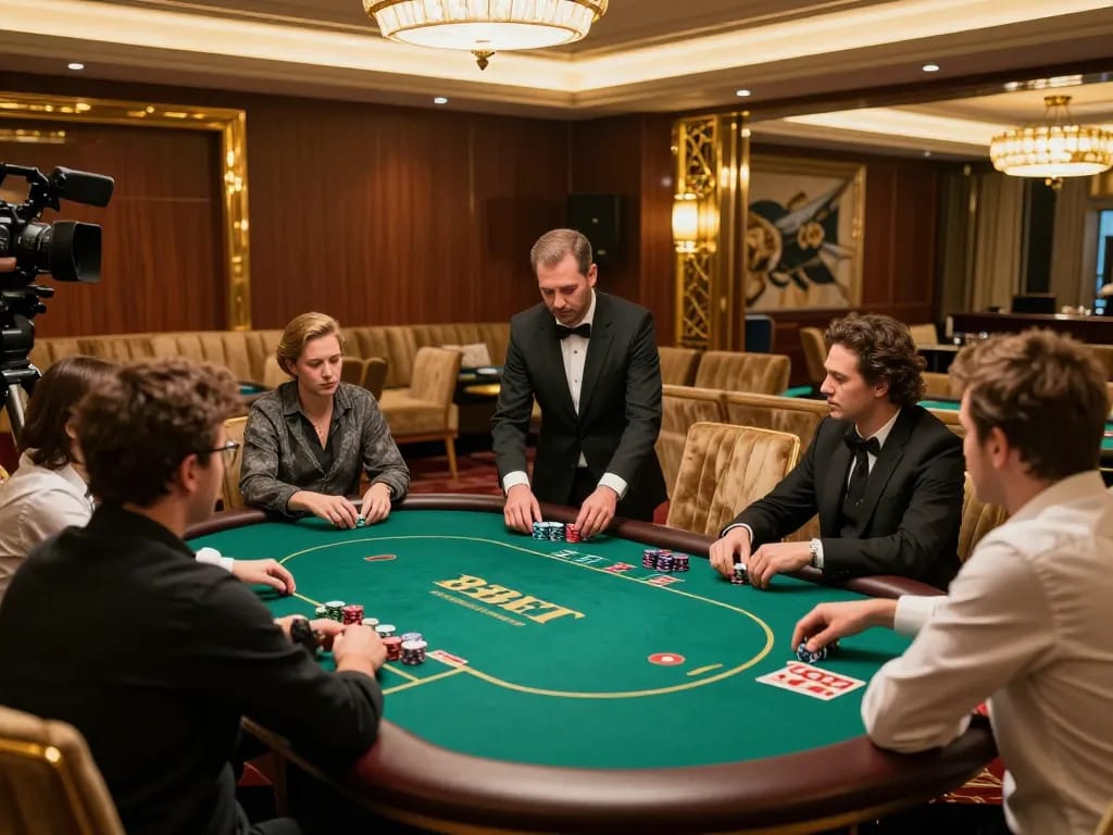 Exciting high-stakes poker game at 28bets VIP room, showcasing players in action and elegant decor.