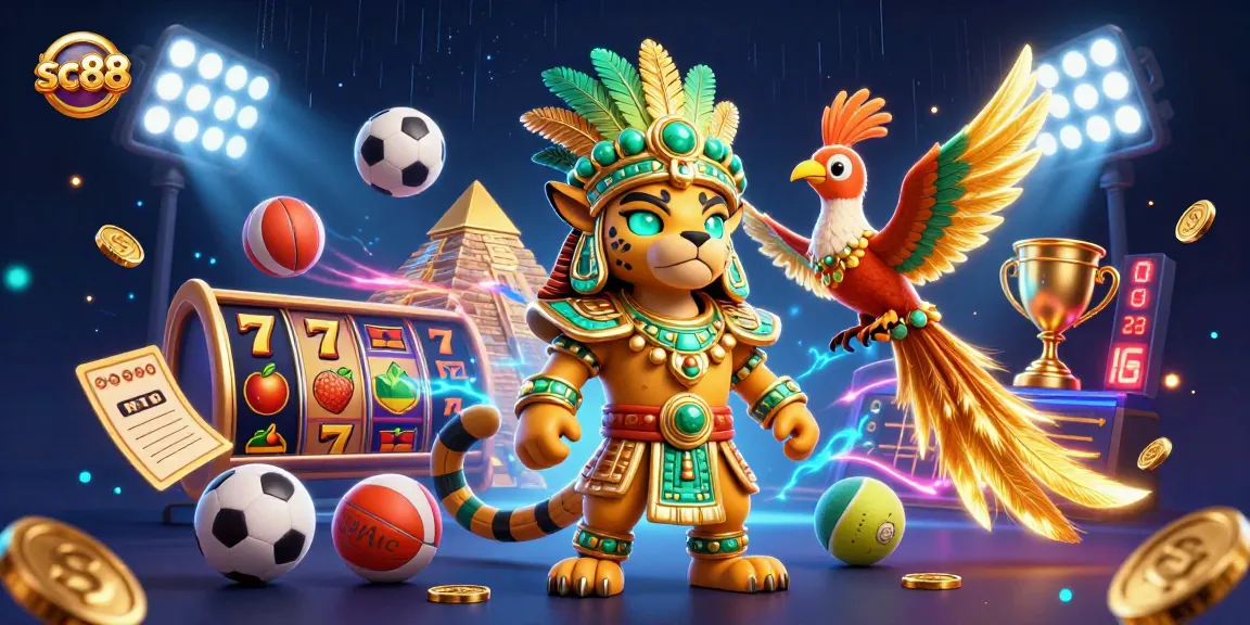 Win big with sc88 in this vibrant 3D lottery and slot adventure illustration!