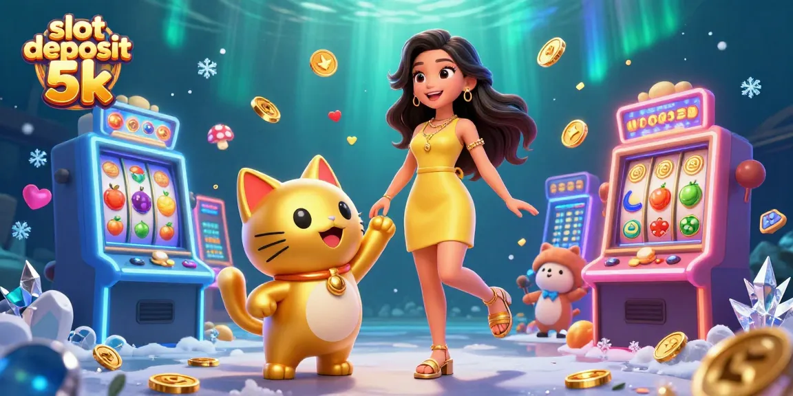 Win big with slot deposit 5k! Colorful 3D illustration showcasing Asian beauty and lucky cat amidst vibrant slot machines.