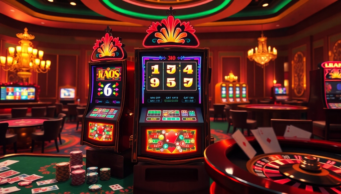 Experience the thrill of slot qris deposit 10k with vibrant casino visuals showcasing exciting games and winning moments.