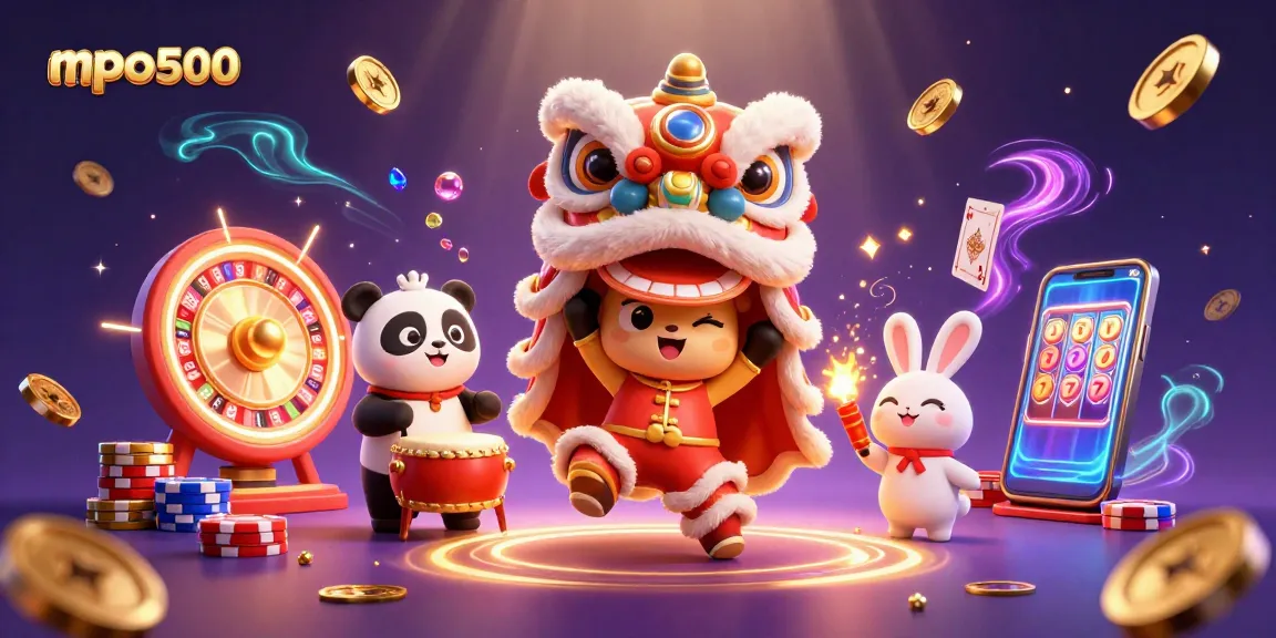 Mpo500 menghadirkan keterampilan lion dance dengan karakter imut di tengah keberuntungan koin emas.