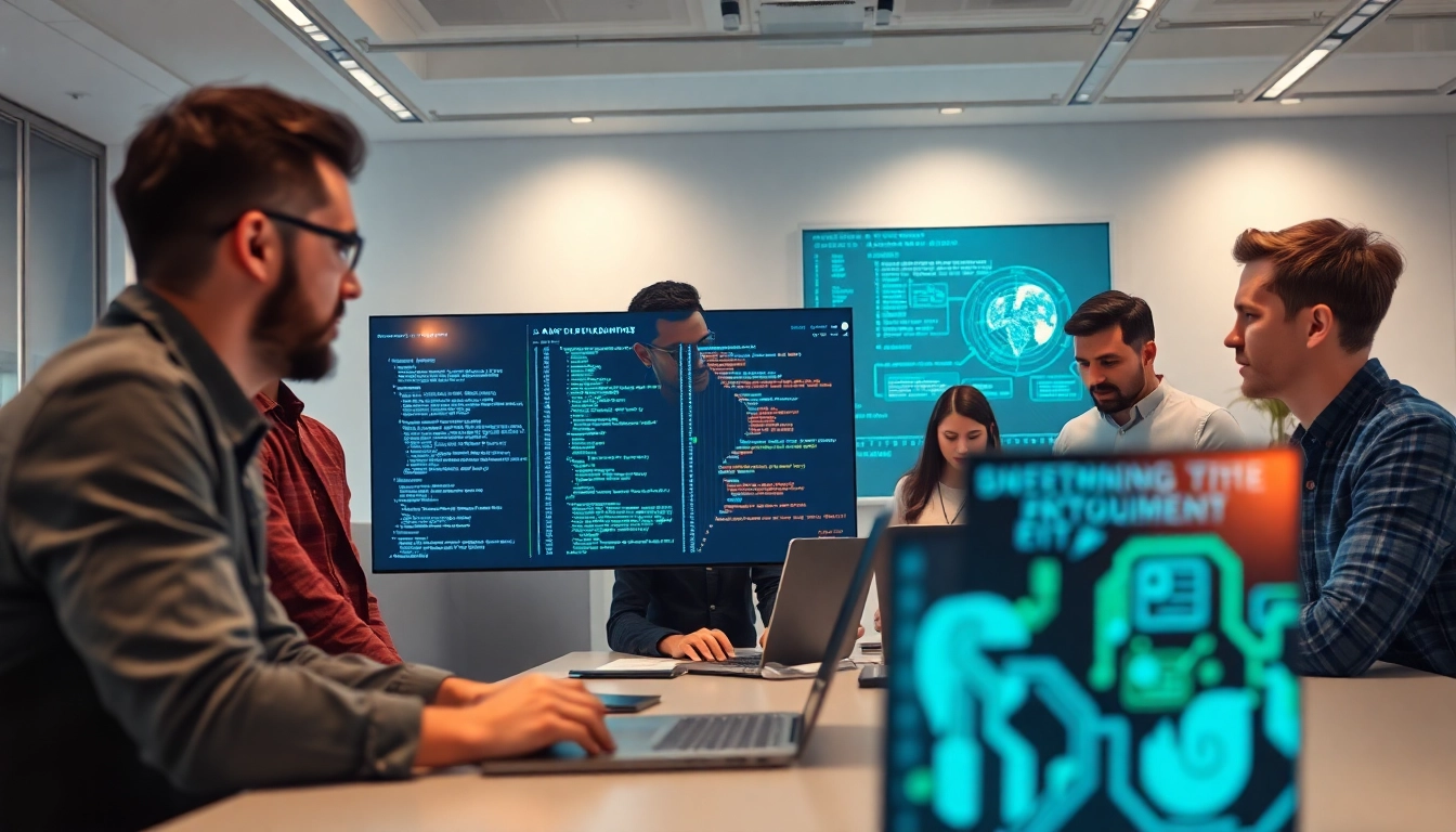 Collaborative workspace showcasing innovative AI Software development with diverse team members.