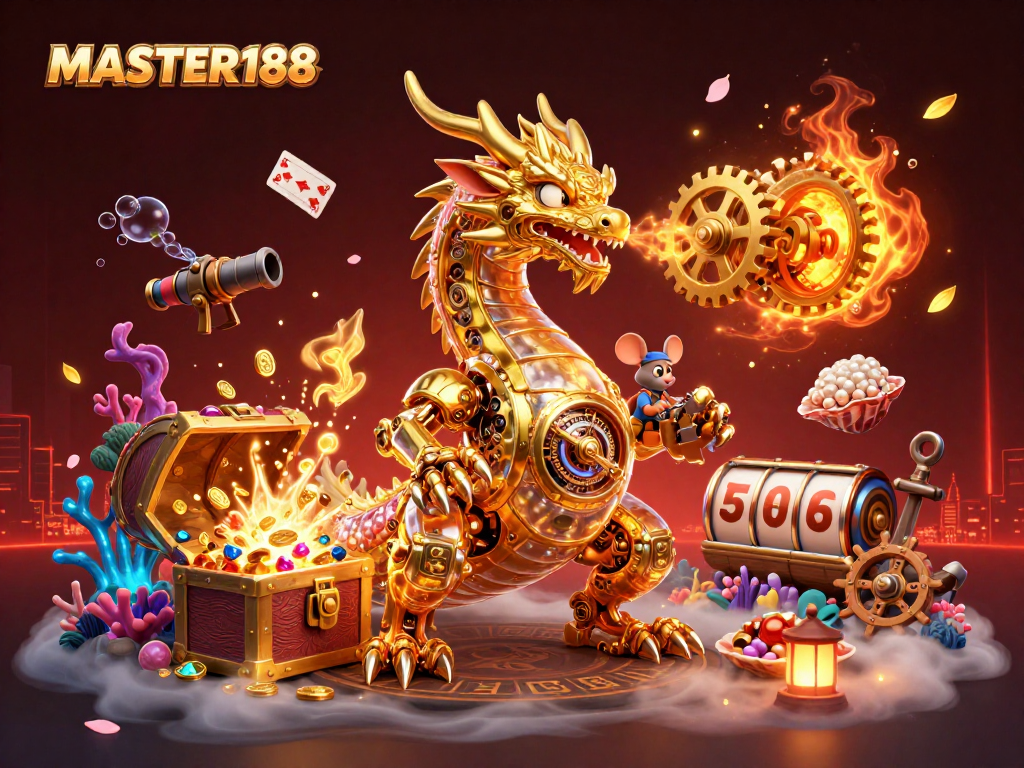 Engage with MASTER188’s vibrant casino experience featuring golden treasures and dynamic gaming elements.