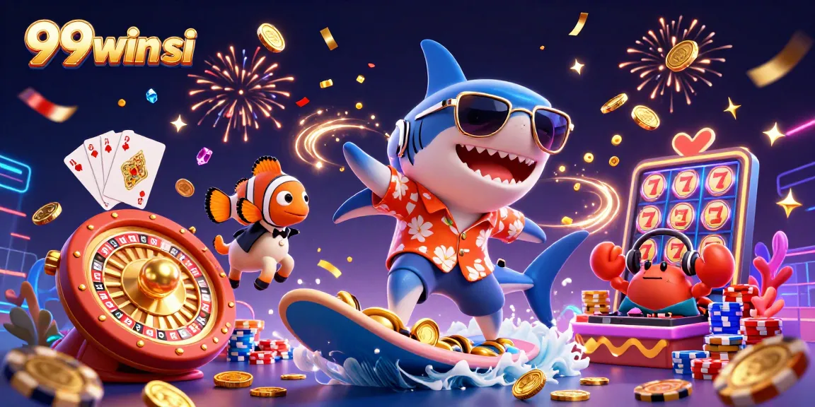 Experience the excitement of 99win si with a vibrant casino-themed 3D illustration showcasing entertainment.
