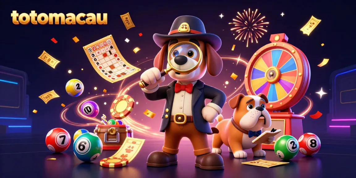 Engage with totomacau as the detective dog duo solves a treasure hunt amidst colorful lottery elements.