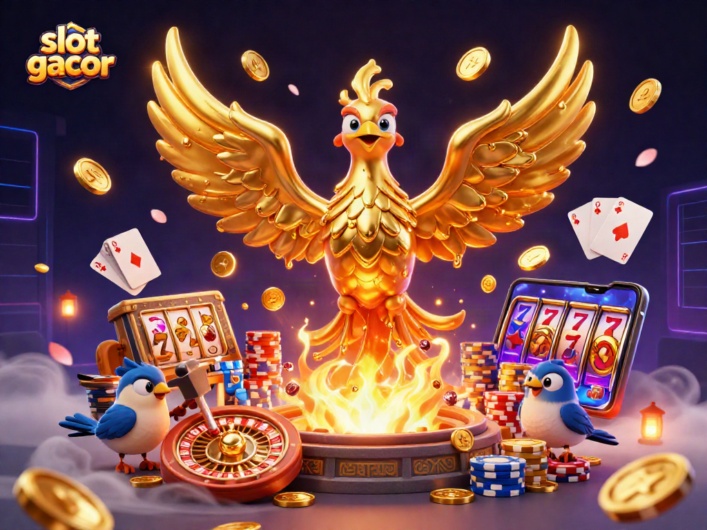 Experience slot gacor with a dynamic scene of a molten golden phoenix and thrilling casino elements.