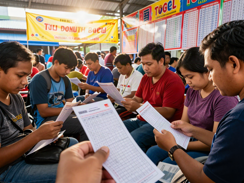 Rajabandot players analyzing betting tickets in a vibrant Togel market