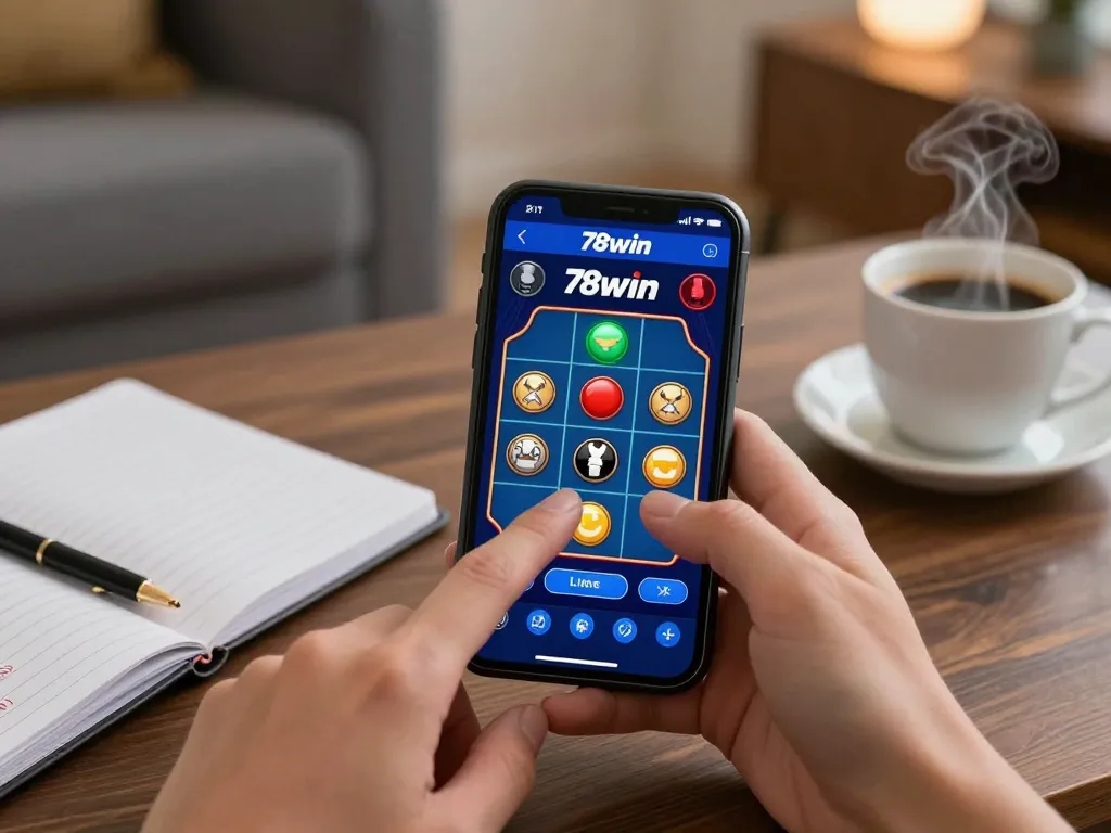 Engaging in online gaming with the 78win mobile app in a cozy setting.