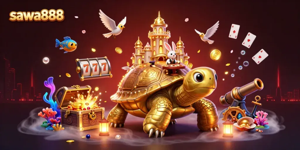 Players engage with saw888's engaging slots and games amidst a vibrant casino-themed atmosphere.