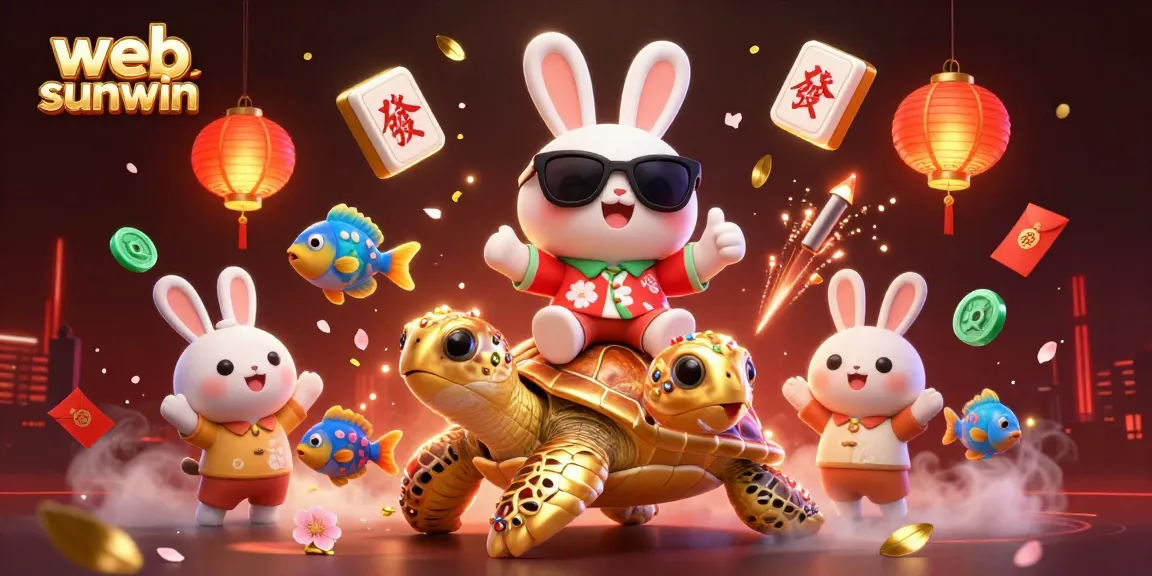 Engage in thrilling games at web sunwin with the lucky rabbit and golden turtle illustration.