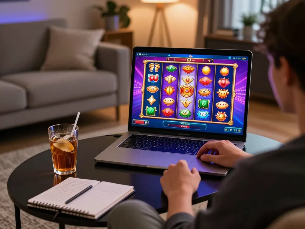 Engaging scene of a person using llwin mobile app for online casino gaming, showcasing thrilling slot game interface.