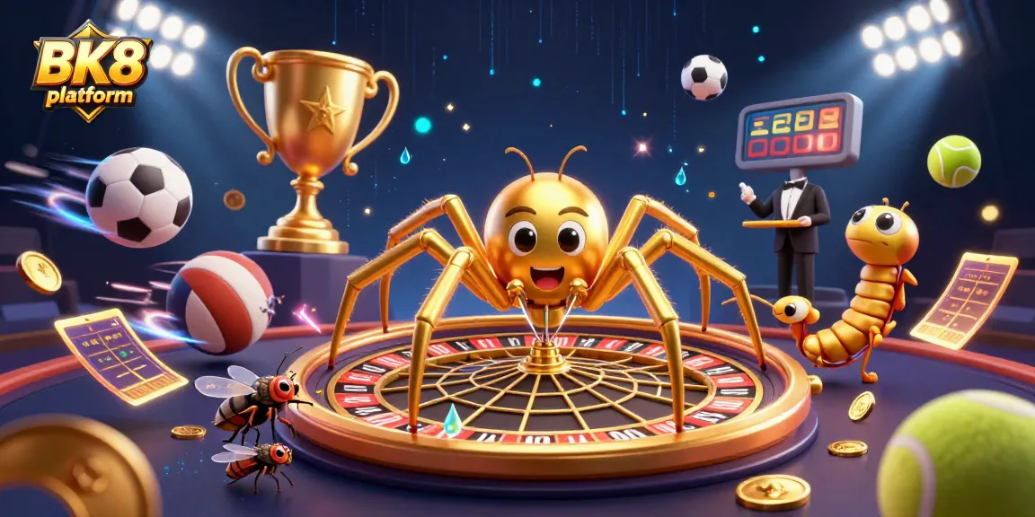 Bet responsibly and enjoy the BK8 platform with essential gambling elements in a dynamic 3D illustration.