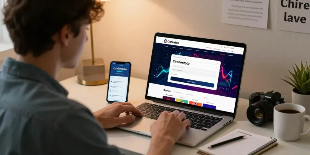 Login cirebontoto dengan pengguna menggunakan laptop di ruang kerja nyaman