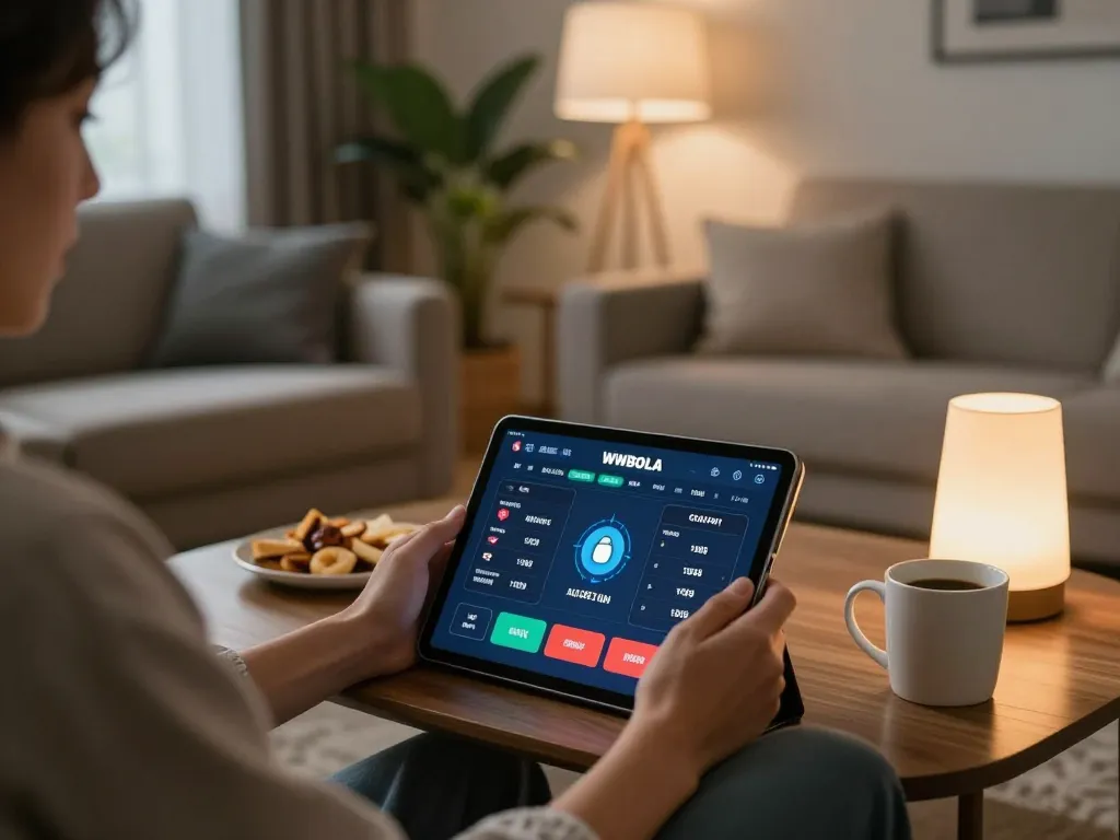 WWBOLA user enjoying online gaming experience at home on a tablet.