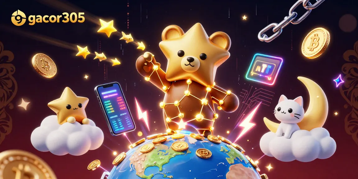 Gacor305 menarik koin dengan beruang bintang dalam ilustrasi kasino yang penuh warna