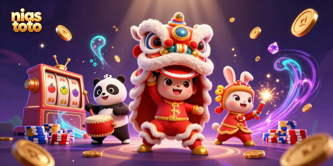 Menangkan permainan di nias toto dengan ilustrasi ceria slot dan karakter lucu yang menghiasi suasana kasino.