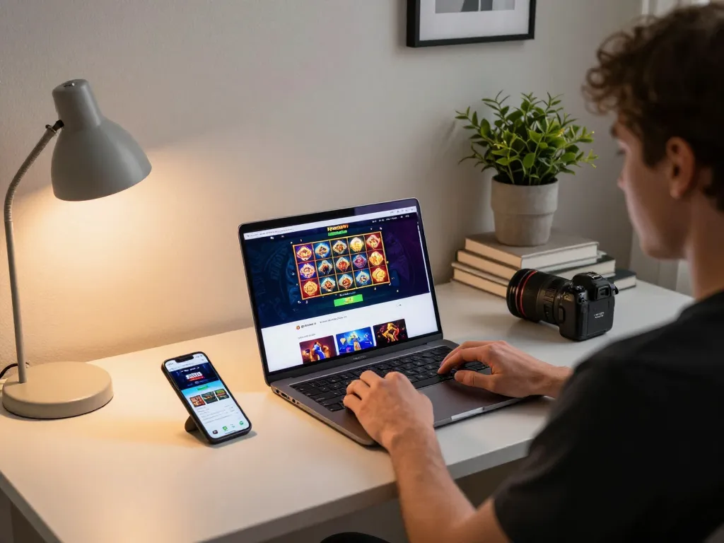 Experience KENZOBET while engaging with an online gaming setup in a comfortable home environment.