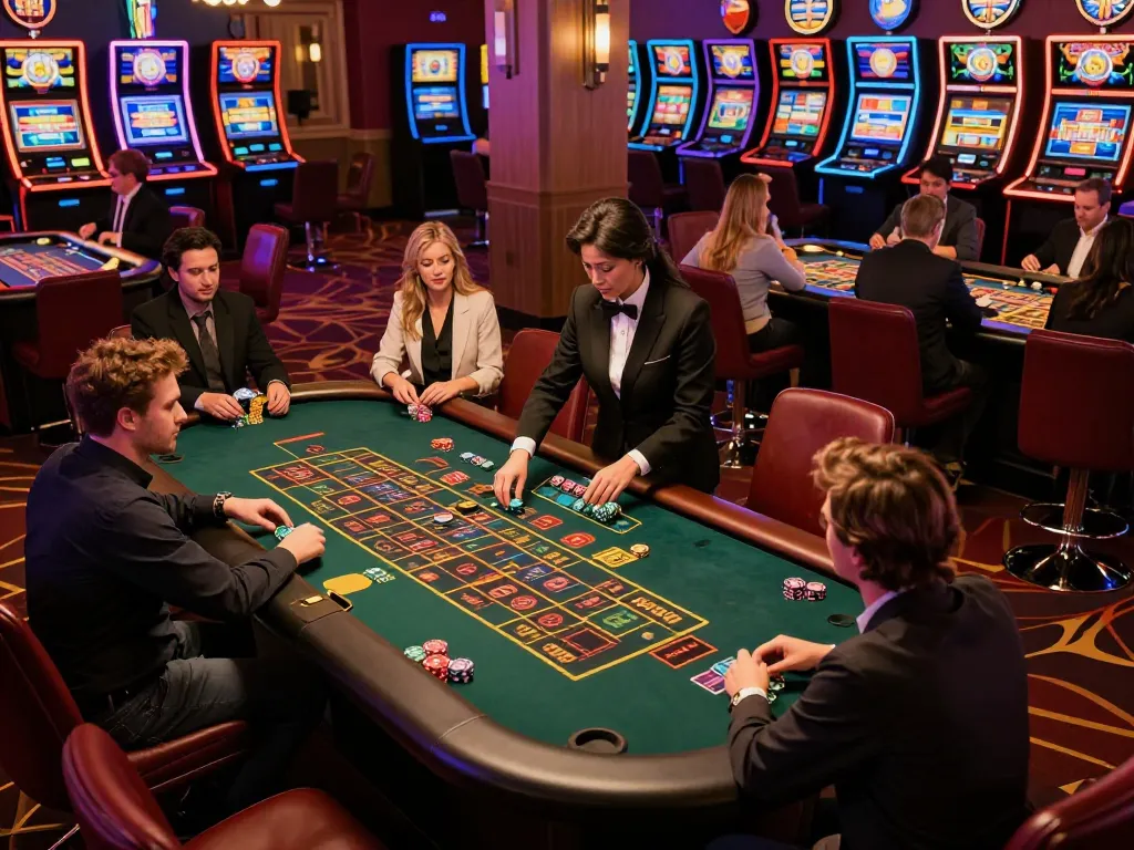VA88 players strategizing at roulette table in lively casino environment with dynamic action and rich decor.