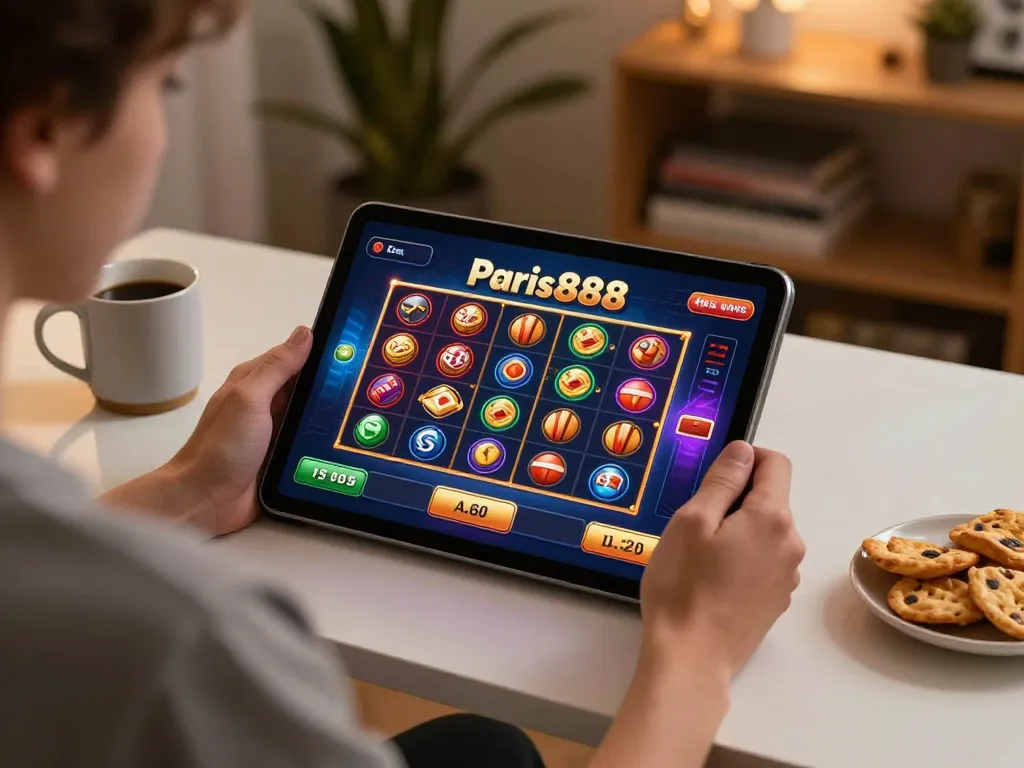 Experience thrilling gameplay at paris888 on a tablet in a cozy home setup