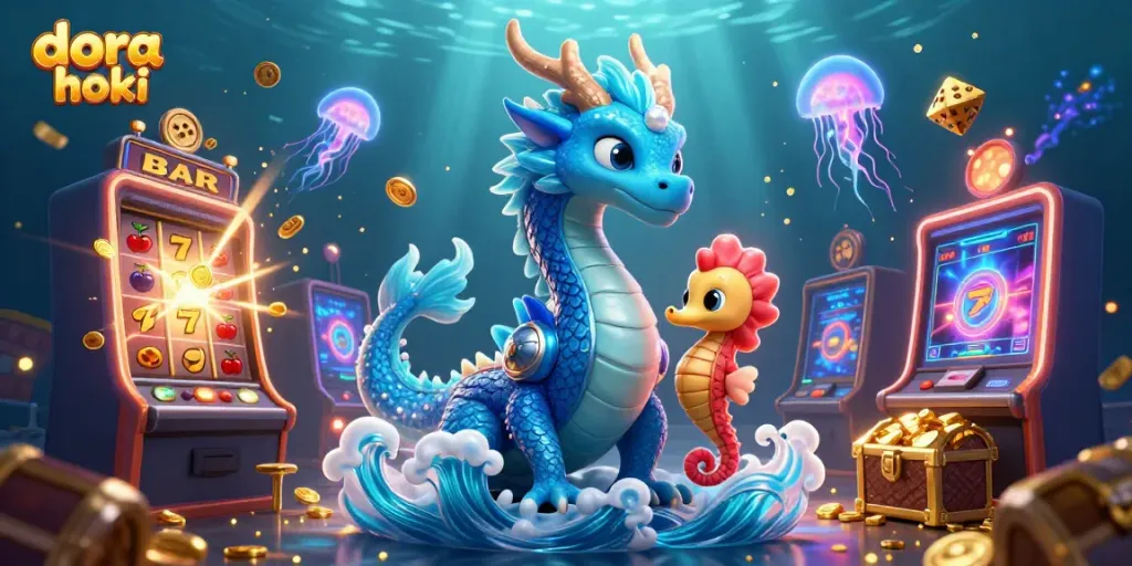 Menggoda pemain dengan dora hoki yang menampilkan naga laut dan slot mesin jackpot.