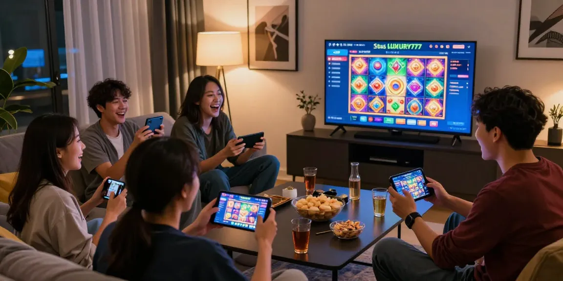 Situs LUXURY777: suasana bermain game bersama teman-teman di ruang tamu yang modern dan nyaman.