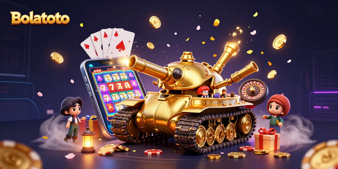 Bet on exciting outcomes with Bolatoto, featuring a golden beetle tank and vibrant casino elements.