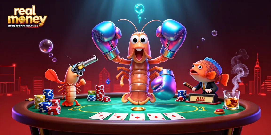 Experience the thrill of real money online casinos in Australia with high-stakes poker and vibrant casino elements.