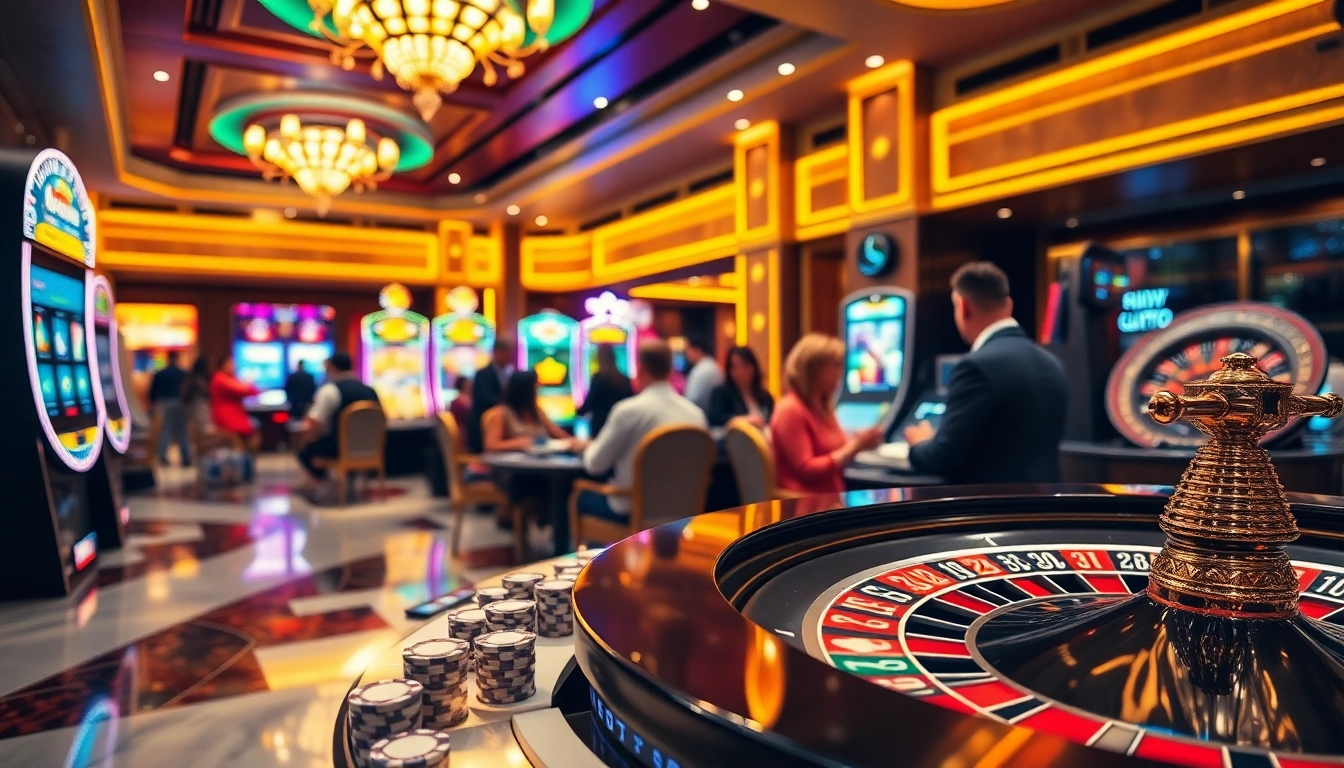 Kenzototo slot players engaging in a thrilling game experience in a luxurious casino setting.
