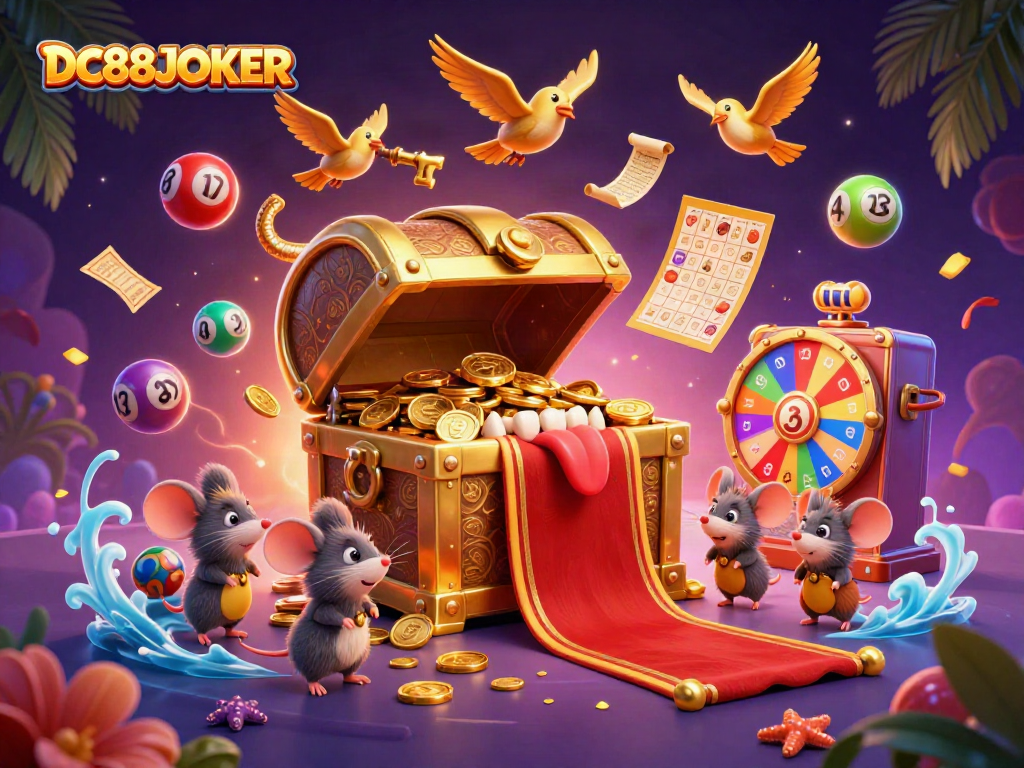 Engage in thrilling lottery excitement with DC88JOKER, complete with vibrant animated elements.