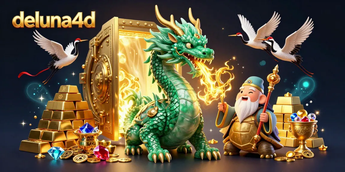 Experience the excitement of deluna4d with this vibrant illustration featuring a jade dragon and golden riches.