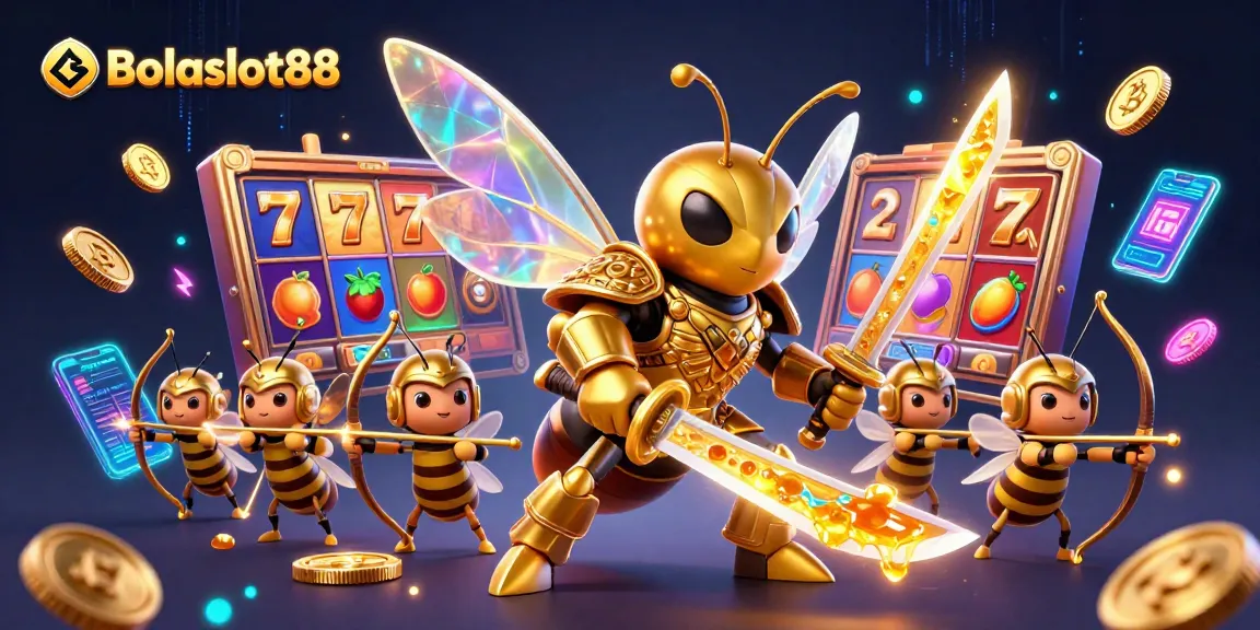 Bolaslot88 offers a dynamic visual of thrilling slot games with engaging characters in a vibrant 3D illustration.