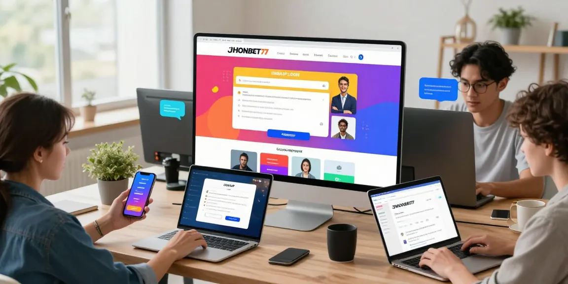 Pengguna mengakses IMBAJP LOGIN dan fitur JHONBET77 lainnya di pusat akses digital yang modern.