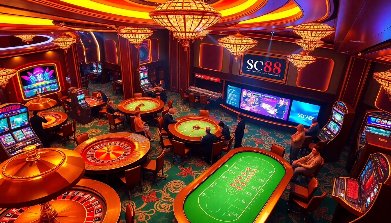 Gambers engaging with the SC88 platform, illustrating excitement at casino tables.
