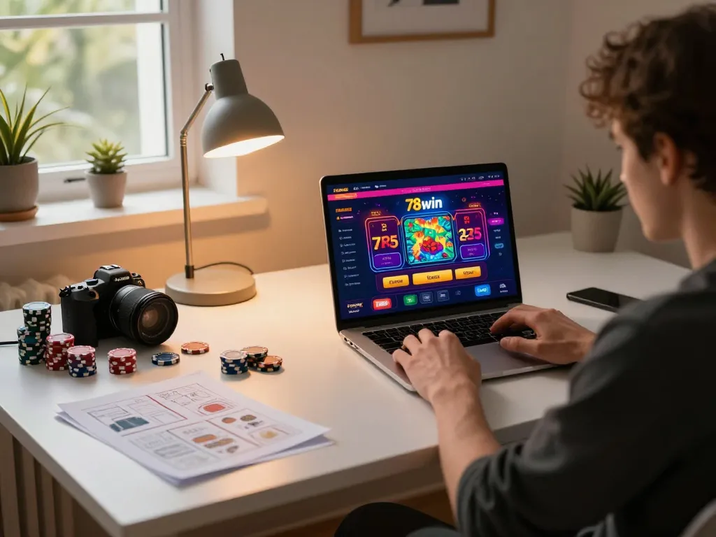 Engaging online gaming session featuring 78win interface, player immersed in casino gameplay.