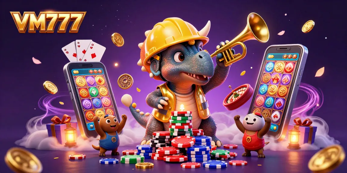 VM777 engages players with vibrant 3D casino elements showcasing fun and excitement in an interactive gambling scene.