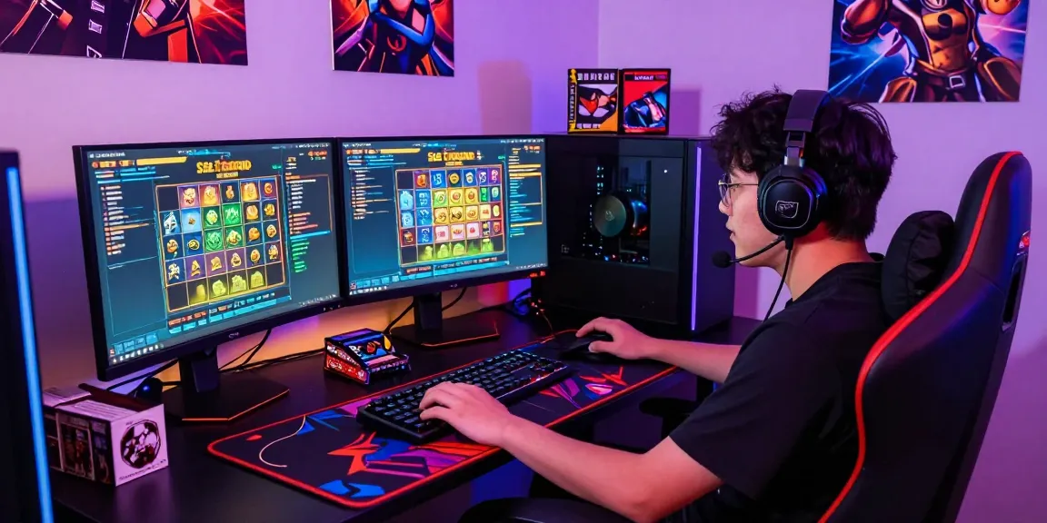 Exciting gaming setup with Slot Gacor MAHJONGJP88 displayed on monitors, capturing the thrill of online gaming.