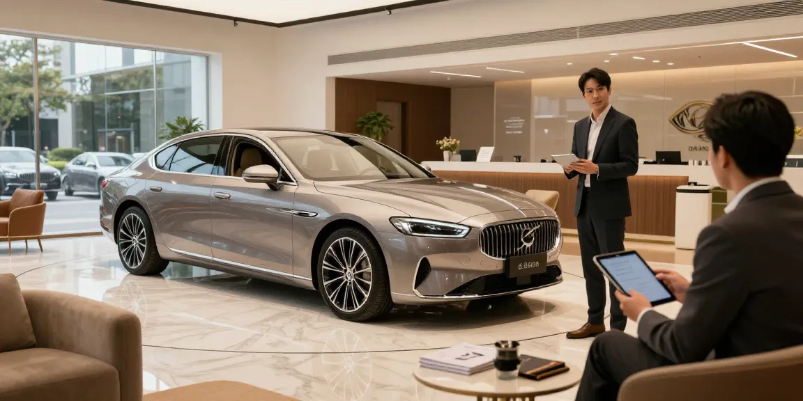 Menampilkan mobil mewah LUXURY 777 di showroom mewah dengan suasana elegan.