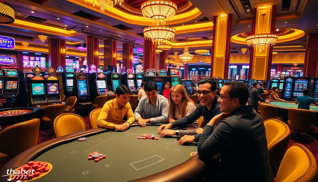 Engaged players at a poker table showcase the excitement and luxury of thabet777 casino gaming.