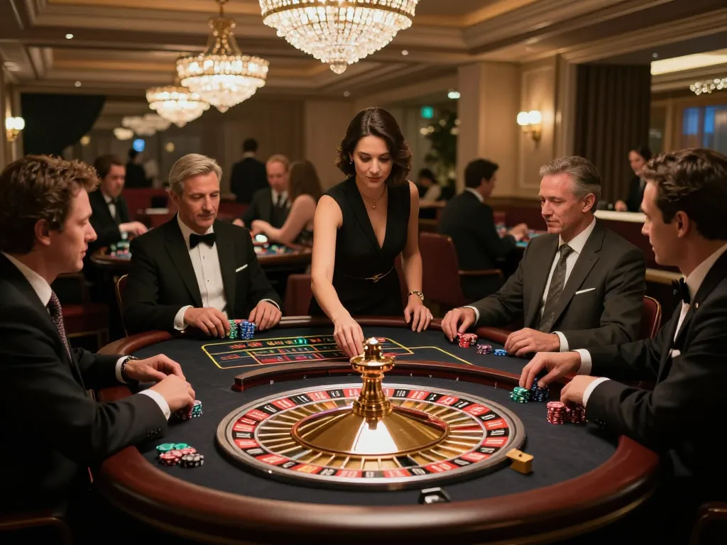 Players placing bets on a spinning roulette wheel at 98win98 casino in an elegant atmosphere.