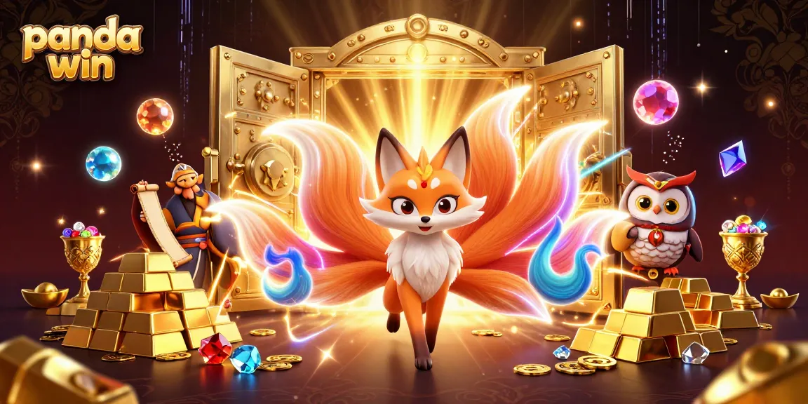 Panda win mengambil pusat perhatian dalam adegan permainan slot yang penuh warna ini, dipenuhi dengan harta dan karakter mistis.