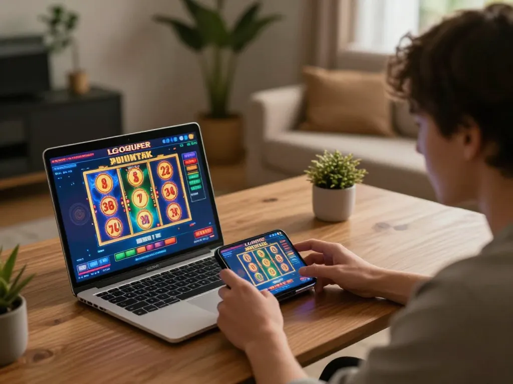 Experience thrilling online gaming with LGOSUPER's vibrant slot games on laptop.