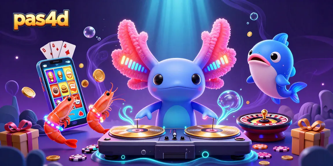 Permainan slot menarik di pas4d dengan DJ axolotl cerah dan suasana bawah laut yang memukau.