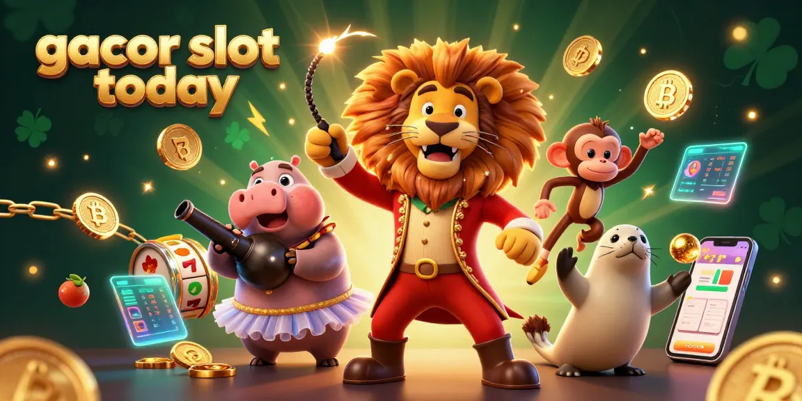 Experience the thrill of gacor slot today with vibrant slot reels and animated characters in a dynamic casino scene.