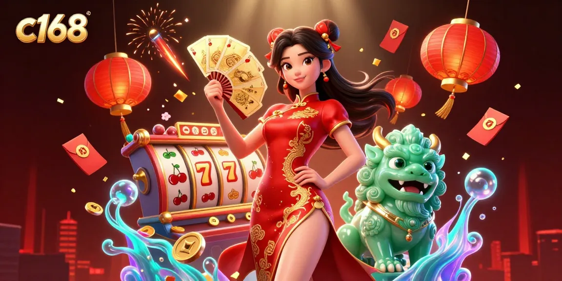 c168 celebrates casino victory with a vibrant 3D scene of luck and excitement.