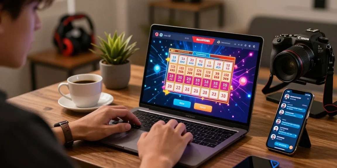 Pengguna terlibat dengan RAJATOGEL di laptop, dikelilingi grafik togel yang hidup.