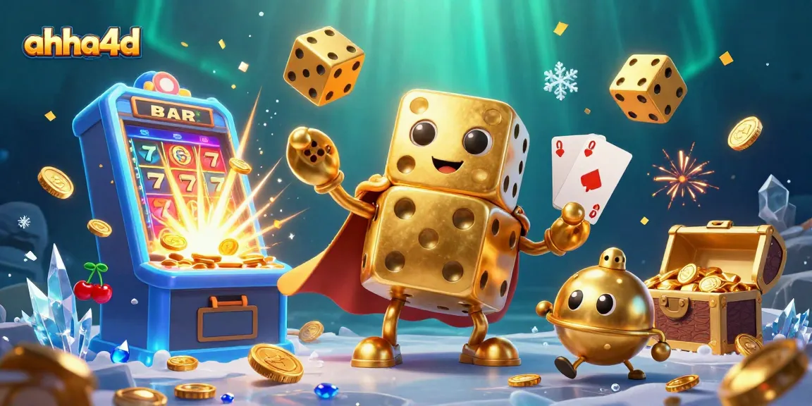 Engage with ahha4d's immersive 3D casino illustration showcasing dynamic elements like golden dice and slot machines.