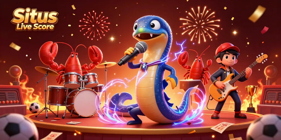 Engage with Situs Live Score featuring an electric eel DJ with sports elements in a lively underwater casino.